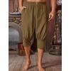 Runcati Mens Pirate Shorts Medieval Renaissance Banded Pants Viking Navigator Halloween Costume(Brown)