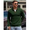Runcati Mens Quarter Zip Pullover Sweaters Mock Neck Slim Fit Lightweight Pullover Waffle Knit Casual Polo Sweater(Army Green)