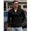 Runcati Mens Quarter Zip Pullover Sweaters Mock Neck Slim Fit Lightweight Pullover Waffle Knit Casual Polo Sweater(Black)