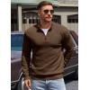 Runcati Mens Quarter Zip Pullover Sweaters Mock Neck Slim Fit Lightweight Pullover Waffle Knit Casual Polo Sweater(Dark Brown)