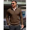 Runcati Mens Quarter Zip Pullover Sweaters Mock Neck Slim Fit Lightweight Pullover Waffle Knit Casual Polo Sweater(Dark Brown)