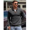 Runcati Mens Quarter Zip Pullover Sweaters Mock Neck Slim Fit Lightweight Pullover Waffle Knit Casual Polo Sweater(Dark Grey)