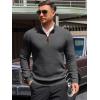 Runcati Mens Quarter Zip Pullover Sweaters Mock Neck Slim Fit Lightweight Pullover Waffle Knit Casual Polo Sweater(Dark Grey)