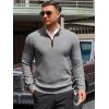 Runcati Mens Quarter Zip Pullover Sweaters Mock Neck Slim Fit Lightweight Pullover Waffle Knit Casual Polo Sweater(Grey)