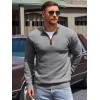 Runcati Mens Quarter Zip Pullover Sweaters Mock Neck Slim Fit Lightweight Pullover Waffle Knit Casual Polo Sweater(Grey)