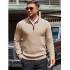 Runcati Mens Quarter Zip Pullover Sweaters Mock Neck Slim Fit Lightweight Pullover Waffle Knit Casual Polo Sweater(Khaki)