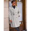 Runcati Mens Trench Coat Double Breasted Long Jacket Casual Windbreaker Notched Lapel Belted Overcoat(Grey)