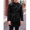 Runcati Mens Trench Coat Double Breasted Mid Long Jacket Casual Belted Overcoat Notched Lapel Windbreaker(Black)