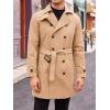 Runcati Mens Trench Coat Double Breasted Mid Long Jacket Casual Belted Overcoat Notched Lapel Windbreaker(Khaki)