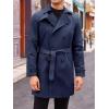 Runcati Mens Trench Coat Double Breasted Mid Long Jacket Casual Belted Overcoat Notched Lapel Windbreaker(Navy Blue)