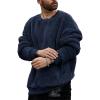 Mens Fuzzy Sherpa Sweatshirt Long Sleeve Fluffy Crew Neck Pullover Cozy Basic Unisex Fall Winter Warm Tops(Navy)