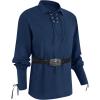 Mens Medieval Lace Up Pirate Mercenary Scottish Wide Cuff Shirt Costume Renaissance Viking Top(01 Blue)