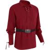 Mens Medieval Lace Up Pirate Mercenary Scottish Wide Cuff Shirt Costume Renaissance Viking Top(01 Red)