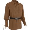 Mens Medieval Lace Up Pirate Mercenary Scottish Wide Cuff Shirt Costume Renaissance Viking Top(Brown)