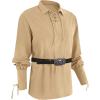 Mens Medieval Lace Up Pirate Mercenary Scottish Wide Cuff Shirt Costume Renaissance Viking Top(Khaki)