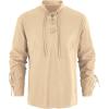 Mens Medieval Pirate Shirt Steampunk Retro Renaissance Viking Long Sleeve Lace Up Mercenary Halloween Scottish Tops(Beige)