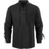Mens Medieval Pirate Shirt Steampunk Retro Renaissance Viking Long Sleeve Lace Up Mercenary Halloween Scottish Tops(Black)