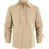 Mens Medieval Pirate Shirt Steampunk Retro Renaissance Viking Long Sleeve Lace Up Mercenary Halloween Scottish Tops(Y Beige)