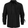 Mens Medieval Pirate Shirt Steampunk Retro Renaissance Viking Long Sleeve Lace Up Mercenary Halloween Scottish Tops(Y Black)