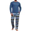 Runcati Mens 2 Piece Pajama Set Plaid Sleepwear PJ Relaxed Fit Stretch Lounge Nightwear Sets(Blue)
