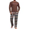 Runcati Mens 2 Piece Pajama Set Plaid Sleepwear PJ Relaxed Fit Stretch Lounge Nightwear Sets(Coffee)