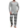 Runcati Mens 2 Piece Pajama Set Plaid Sleepwear PJ Relaxed Fit Stretch Lounge Nightwear Sets(Light Grey)