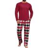 Runcati Mens 2 Piece Pajama Set Plaid Sleepwear PJ Relaxed Fit Stretch Lounge Nightwear Sets(Red)