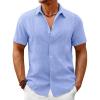 Runcati Mens Button Down Guayabera Shirts Short Sleeve Cuban Casual Summer Linen Shirt Beach Mexican Hippie Wedding Tops(Baby Blue)