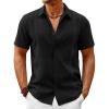 Runcati Mens Button Down Guayabera Shirts Short Sleeve Cuban Casual Summer Linen Shirt Beach Mexican Hippie Wedding Tops(Black)