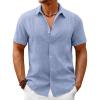 Runcati Mens Button Down Guayabera Shirts Short Sleeve Cuban Casual Summer Linen Shirt Beach Mexican Hippie Wedding Tops(Blue)