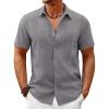 Runcati Mens Button Down Guayabera Shirts Short Sleeve Cuban Casual Summer Linen Shirt Beach Mexican Hippie Wedding Tops(Dark Grey)