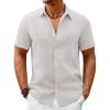 Runcati Mens Button Down Guayabera Shirts Short Sleeve Cuban Casual Summer Linen Shirt Beach Mexican Hippie Wedding Tops(Light Khaki)