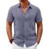 Runcati Mens Button Down Guayabera Shirts Short Sleeve Cuban Casual Summer Linen Shirt Beach Mexican Hippie Wedding Tops(Navy)