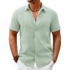 Runcati Mens Button Down Guayabera Shirts Short Sleeve Cuban Casual Summer Linen Shirt Beach Mexican Hippie Wedding Tops(Olive Green)
