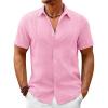 Runcati Mens Button Down Guayabera Shirts Short Sleeve Cuban Casual Summer Linen Shirt Beach Mexican Hippie Wedding Tops(Pink)