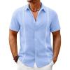Runcati Mens Button Down Guayabera Shirts Short Sleeve Cuban Casual Summer Linen Shirt Beach Mexican Hippie Wedding Tops(Sky Blue)