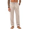 Runcati Mens Casual Pants Linen Elastic Waist Drawstring Lightweight Pants Loose Fit Summer Beach Yoga Trouser(Apricot)