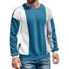 Runcati Mens Color Block Sweatshirt Pullover Crewneck Long Sleeve Fleece Casual Ribbed Patchwork Fall Tops(Blue)