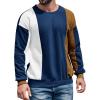 Runcati Mens Color Block Sweatshirt Pullover Crewneck Long Sleeve Fleece Casual Ribbed Patchwork Fall Tops(Navy Blue)