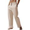 Runcati Mens Cotton Linen Pants Elastic Waist Casual Lightweight Loose Fit Beach Yoga Pants(Beige)