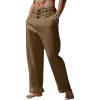 Runcati Mens Cotton Linen Pants Elastic Waist Casual Lightweight Loose Fit Beach Yoga Pants(Brown)