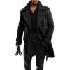 Runcati Mens Double Breasted Trench Coat Mid Long Jacket Notched Lapel Winter Chunky Warm Overcoat(Black)