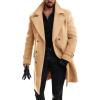 Runcati Mens Double Breasted Trench Coat Mid Long Jacket Notched Lapel Winter Chunky Warm Overcoat(Khaki)