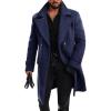 Runcati Mens Double Breasted Trench Coat Mid Long Jacket Notched Lapel Winter Chunky Warm Overcoat(Navy Blue)