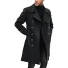 Runcati Mens Double Breasted Trench Coat Notch Lapel Peacoat Mid Long Winter Classic Overcoat(Black)