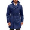 Runcati Mens Double Breasted Trench Coat Notched Lapel Windbreaker Jackets Causal Overcoat With Belt(Navy)