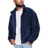 Runcati Mens Fuzzy Sherpa Jacket Cardigan Fleece Long Sleeve Full Zip Open Front Thermal Coat Fall Winter Outwear(Navy)