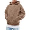 Runcati Mens Fuzzy Sherpa Pullover Hoodie Sweatshirts Long Sleeve Sport Front Pocket Military Fall Outwear Winter Hooded(01 Brown)