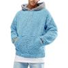 Runcati Mens Fuzzy Sherpa Pullover Hoodie Sweatshirts Long Sleeve Sport Front Pocket Military Fall Outwear Winter Hooded(03 Blue)