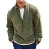 Runcati Mens Fuzzy Sherpa Sweatshirt Quarter Zip Pullover Long Sleeve Winter Fall Fleece Outwear(Army Green)